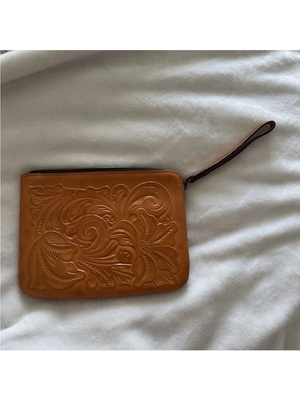 Patricia Nash. Embossed Tan Leather Wristlet Clutch